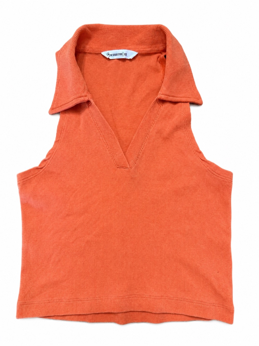 The Souled Store Orange Ribbed Collared Sleeveless Crop Top XS